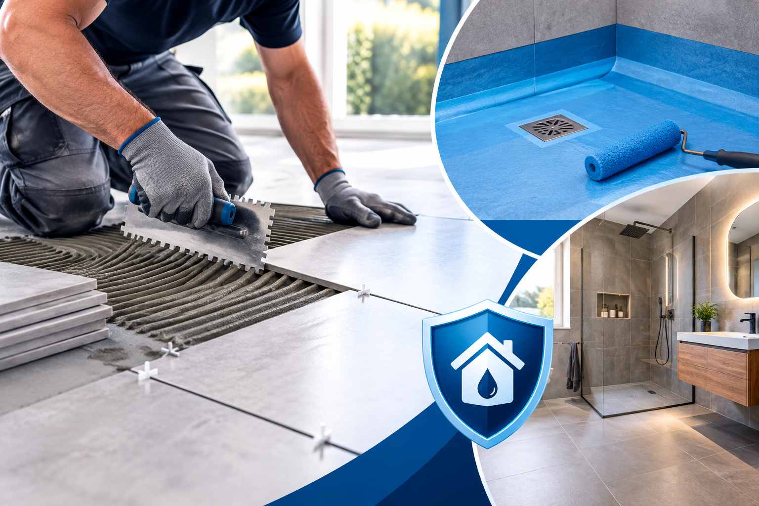 Illustration d’outils et de matériaux de carrelage pour un guide assurance décennale rénovation