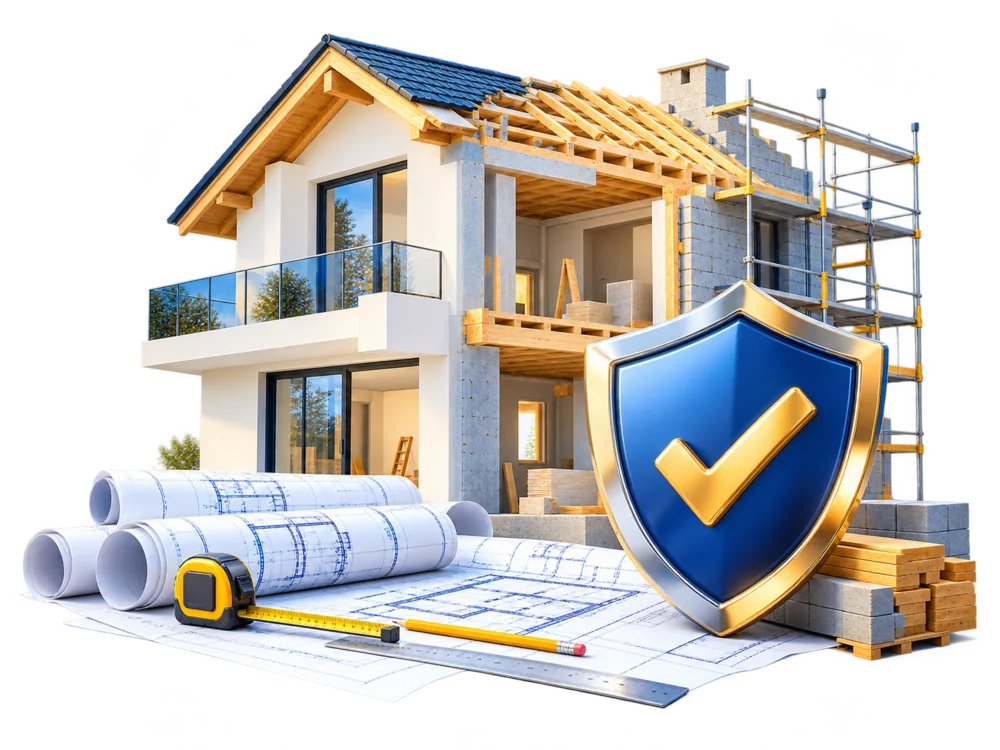 Maison en construction protégée par une assurance